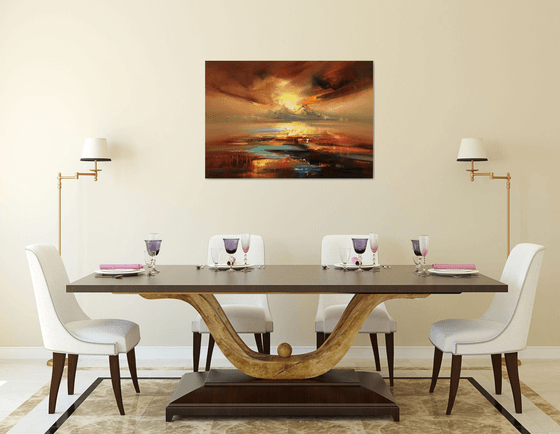 The Promise of a New Day - 70 x 100 cm abstract landscape oil painting in brown and yellow