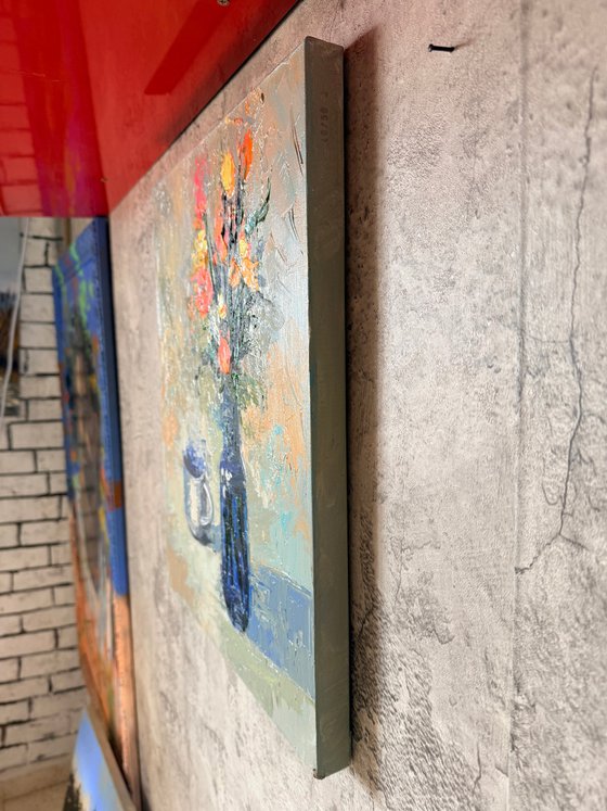 Blue Vessel and Morning Flowers