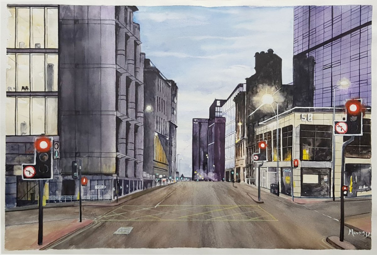 Glasgow City Centre Watercolour Painting Scottish Artist by Stephen Murray