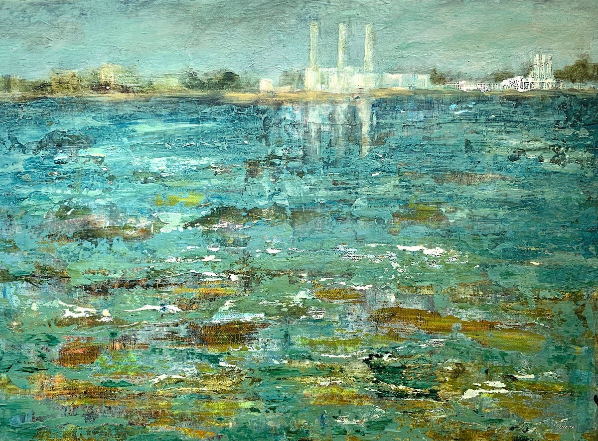 Impressionistic Landscape Oil Painting By Suzsi Corio, 17 X 13", Estuary Blues, Original Artwork