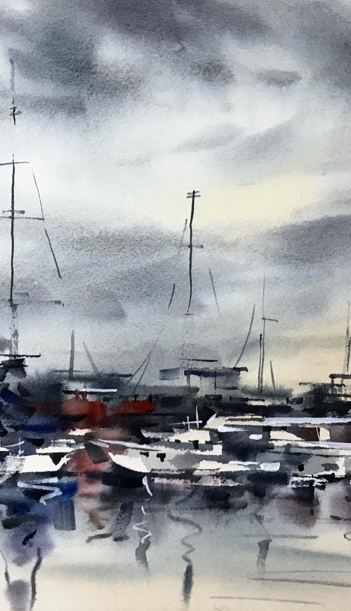 Boats. one of a kind. original painting. gift. by Galina Poloz