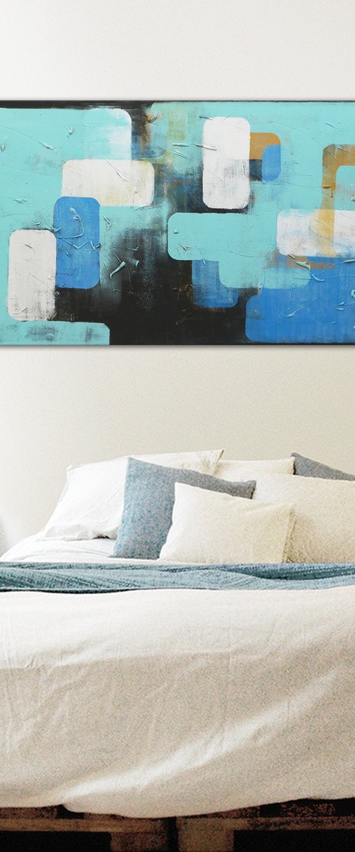 Abstract Painting - Layer Player Blue Landscape - Ronald Hunter - 150x60CM - 10O by Ronald Hunter