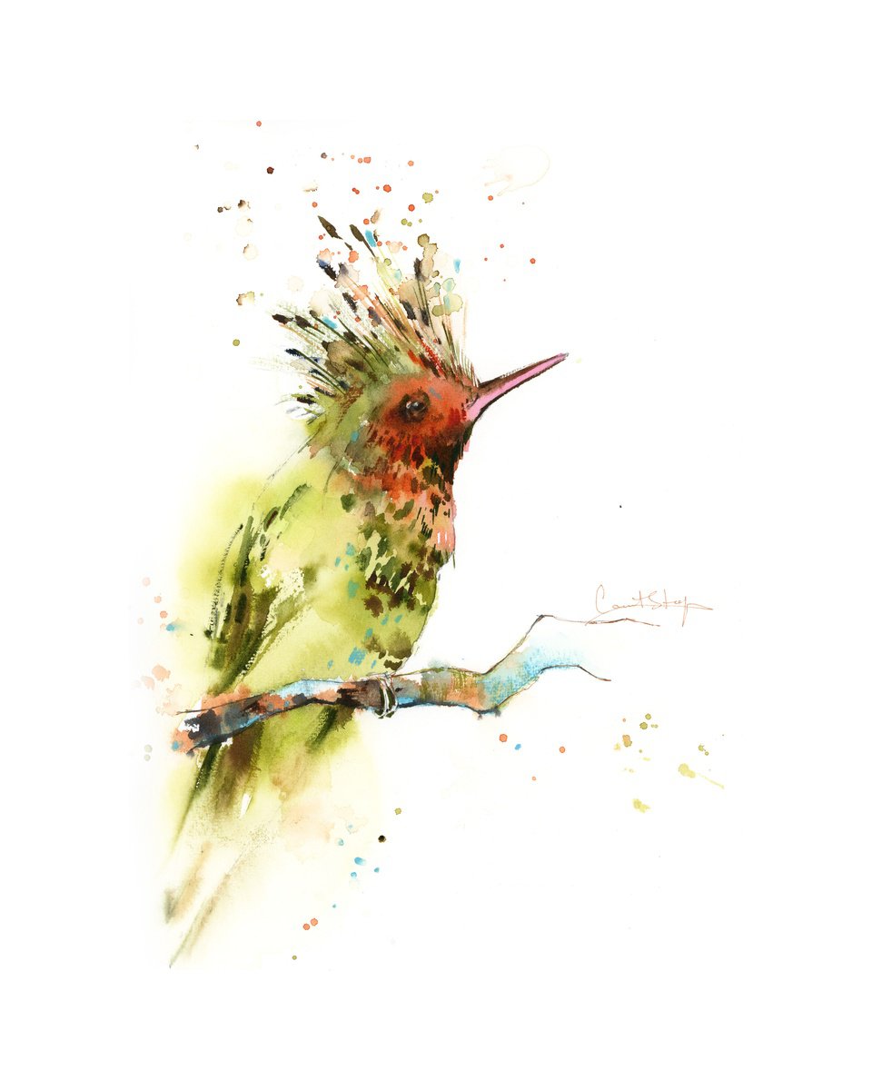 Impressionistic Animal Watercolour By Sophie Rodionov, 9 X 12", Hummingbird, Original Artwork