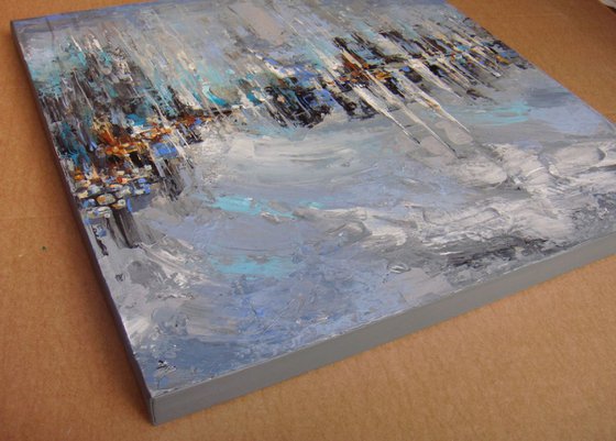 60 x 60cm "Sailboats" Painting, Abstract painting on canvas