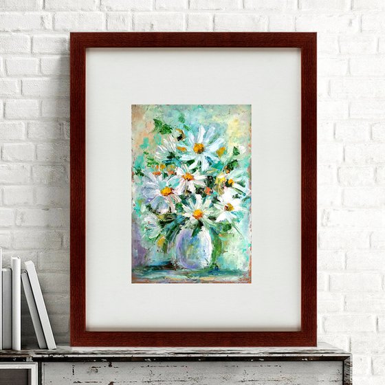 Summer Bouquet, Daisy Painting Floral Original Wall Art Flower Bouquet Artwork