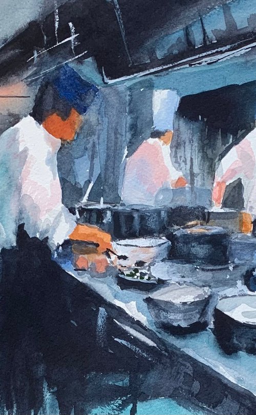 Chefs at work in the kitchen by Gerry Ludlow