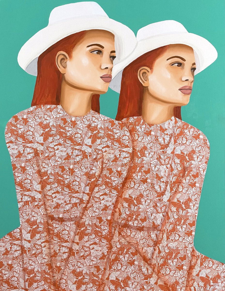 Urban And Pop Portrait Painting By Wencke Uhl, 28 X 35", Duplets, Original Artwork