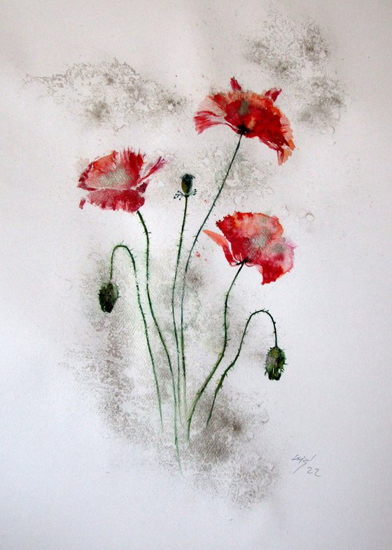 Poppies in silver