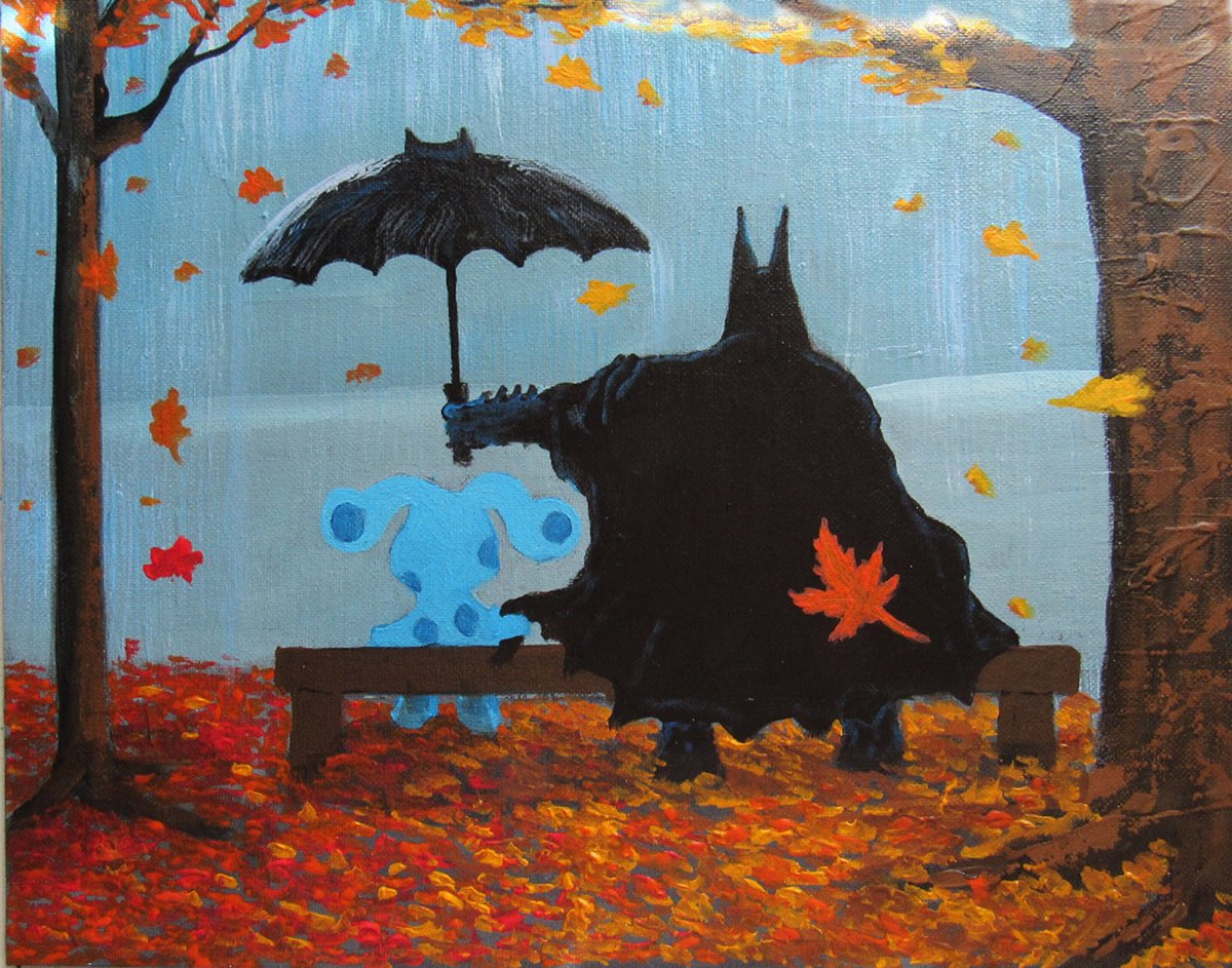 Illustrative Abstract Acrylic Painting By William F. Adams, 14 X 11", Even Superheroes Need A Break, Original Artwork