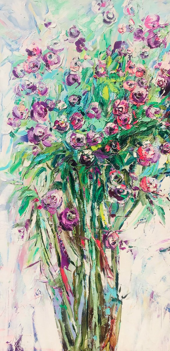Abstract Botanical Oil Painting By Svitlana Andriichenko, 20 X 39", Life Is Born, Original Artwork