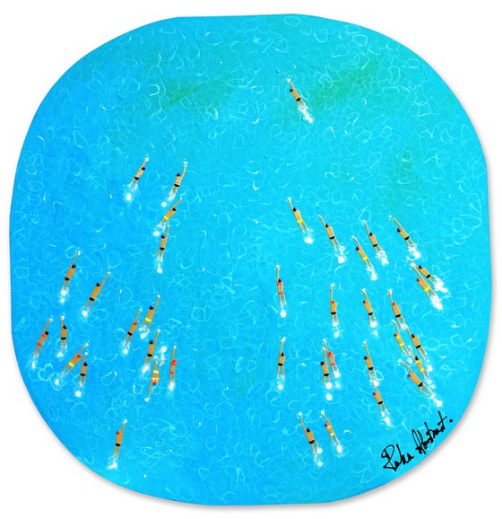 Swimmers 367 light blue sea reflections in lovely day Painting by Ruben Abstract
