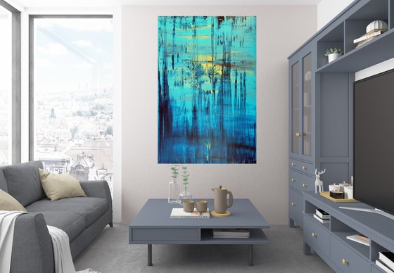 Drawning Sun  - XL  turquoise blue abstract painting