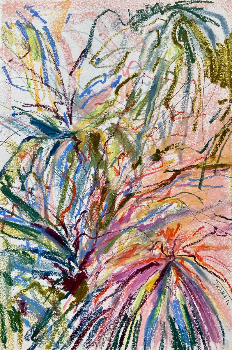 Expressive Pastel Drawing , Palm Trees By Mari Skakun, 12 X 17, Artwork For Sale On Artfinder