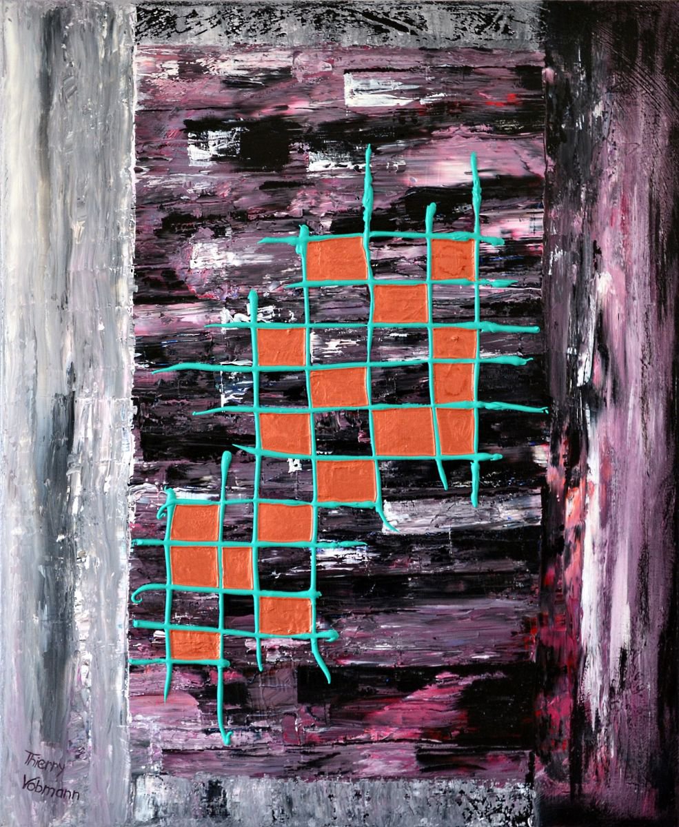 Geometric Abstract Acrylic Painting By Thierry Vobmann. Abstract ., 24 X 29", Magic Squares, Original Artwork