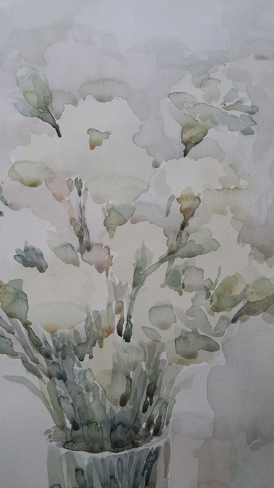 White carnation. Original watercolour painting 2020