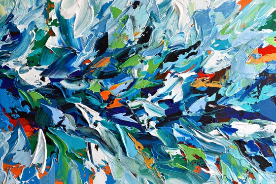 New beginning II - Blue Abstract Acrylic Painting on Canvas, Palette knife art, Colorful Contemporary Artwork