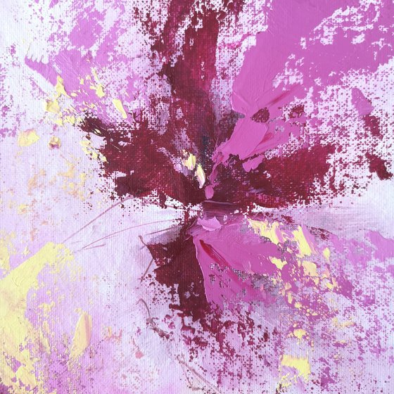 Purple abstract flowers, oil floral painting