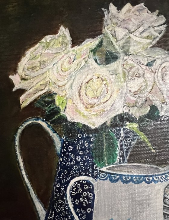 Whites roses still life