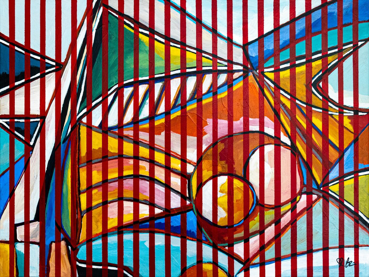 Abstract Acrylic Painting By Hyunah Kim, 35 X 27, Still Stripe, Original Artwork