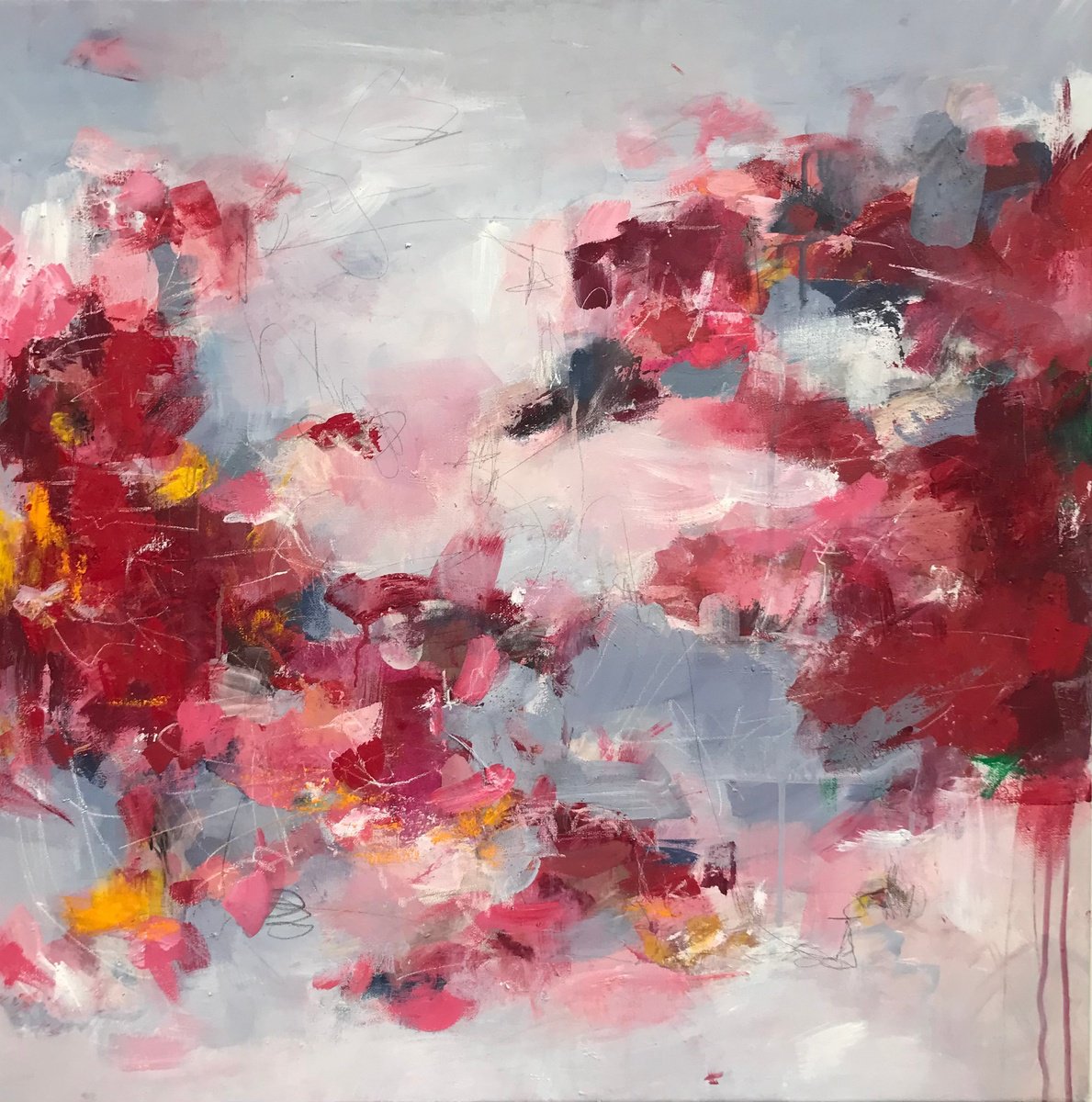 Abstract Botanical Painting By Angela Dierks, 31 X 31, Dance Of Possibilities, Original Artwork