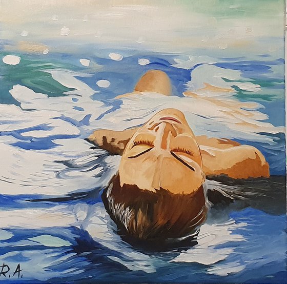 Relaxed woman floating on water 40*40 cm