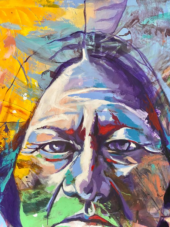 Sitting Bull Portrait Acrylic on canvas 186x186cm