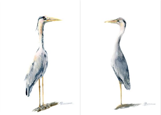 Lonely Heron Set of 2