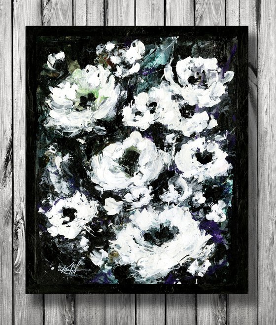 Moon Garden 2  - Framed Textural Floral Painting  by Kathy Morton Stanion