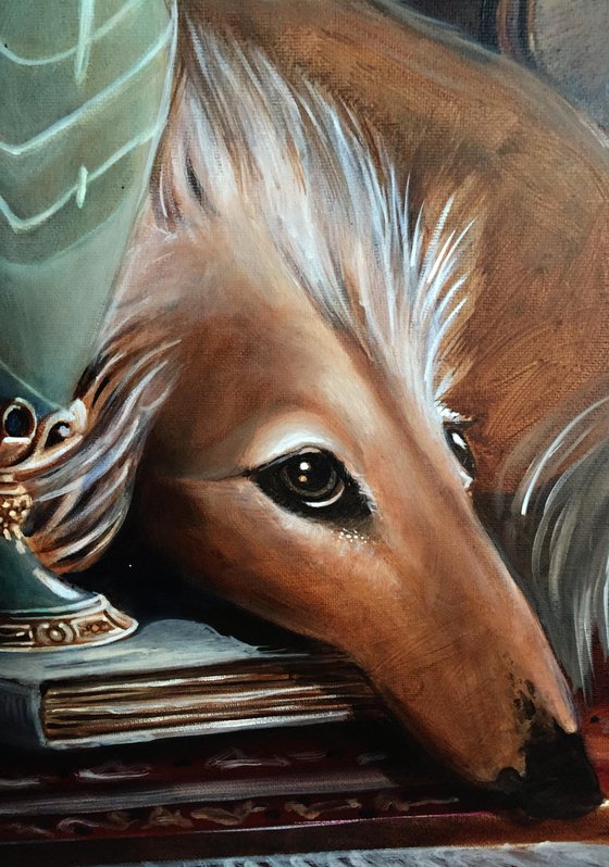 A precious book - original oil on canvas 46 x 55 cm