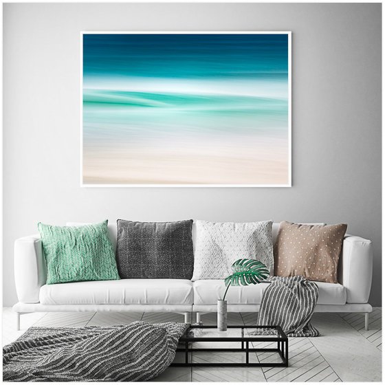 Atlantic Drift I  -  Teal abstract beach seascape on canvas