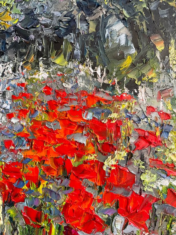 Poppies on grey background