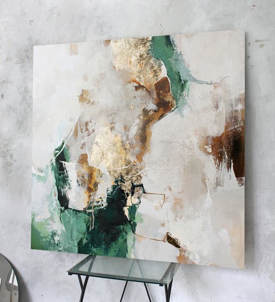 "Green Sobriety 2" Green gold abstract art