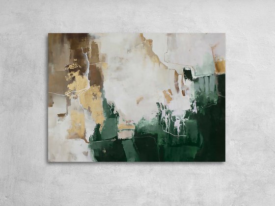 "Green Flash 2" Abstract green brown gold art