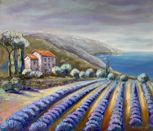 "Lavender by the sea". Seascape original oil painting by Mary Voloshyna