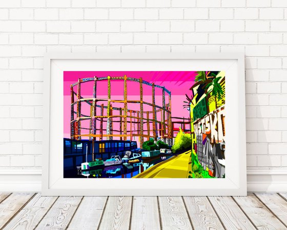 A3 Bethnal Green Gas Holders (Pink), East London Illustration Print