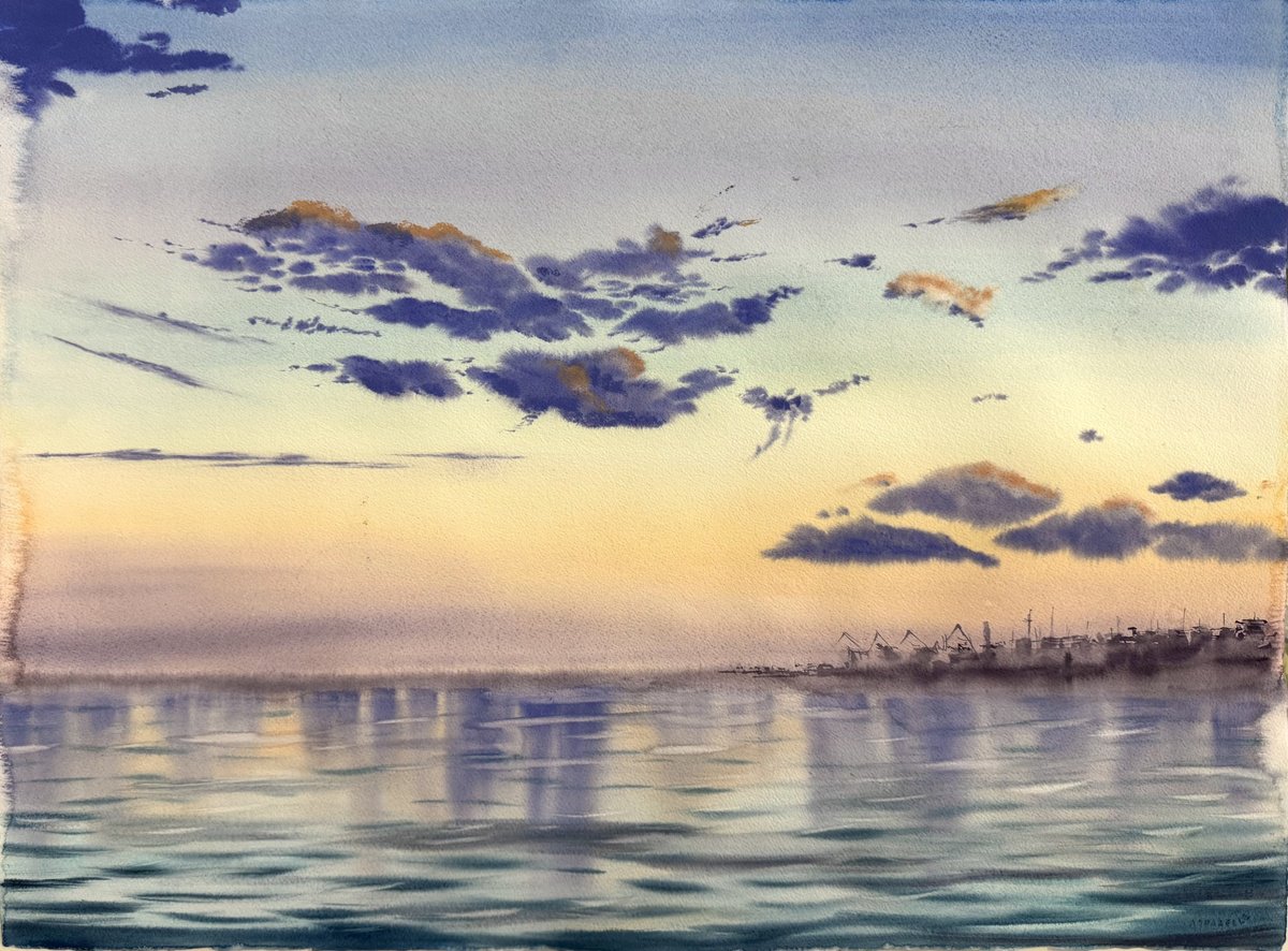 Impressionistic Watercolour , Evening Sky Colorful Sunset By Yuliia Sharapova, 31 X 24, Artwork For Sale On Artfinder
