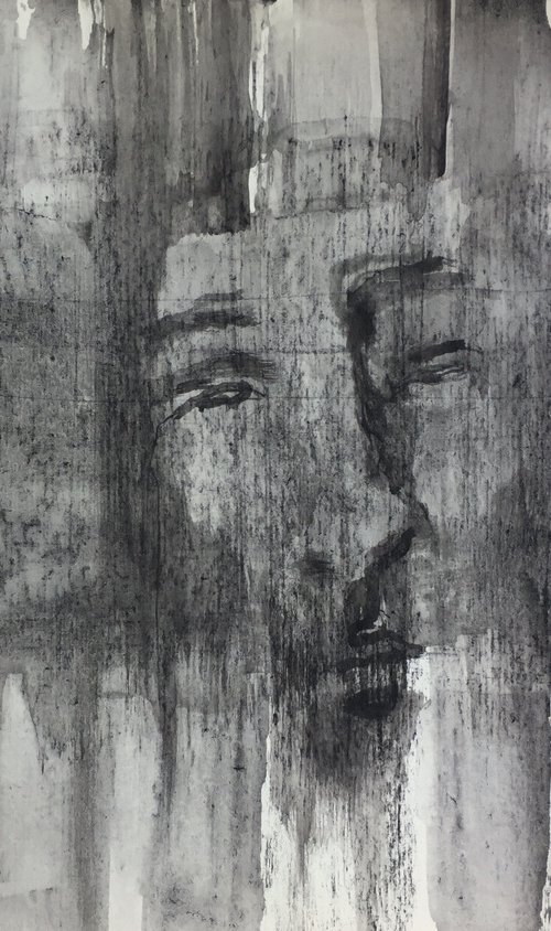 face portrait drawing emotional figurative abstract wall art by Olga Chertova