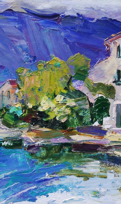 Walk through the streets of Montenegro. City Stoliv . Original plein air oil painting . by Helen Shukina