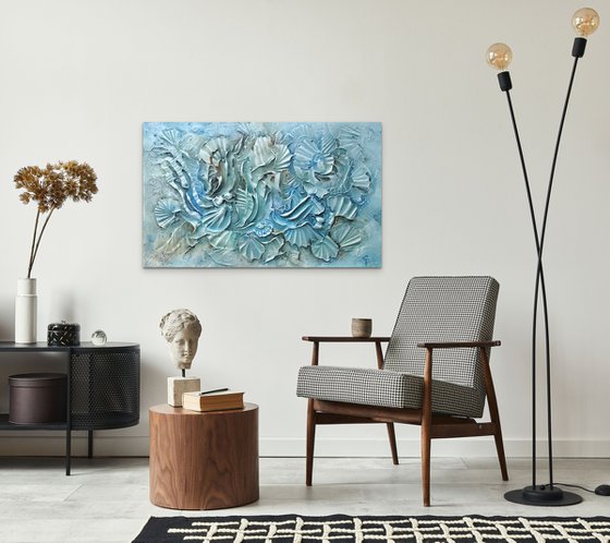 AMAZING ALWAYS NEAR. Large Abstract Textured Coastal Painting