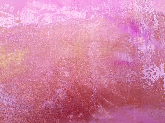 Under the cherry tree - golden and pink floral abstract