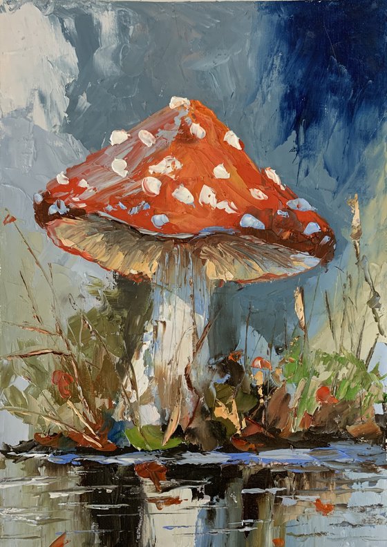 Fly agaric.Mushrooms landscape