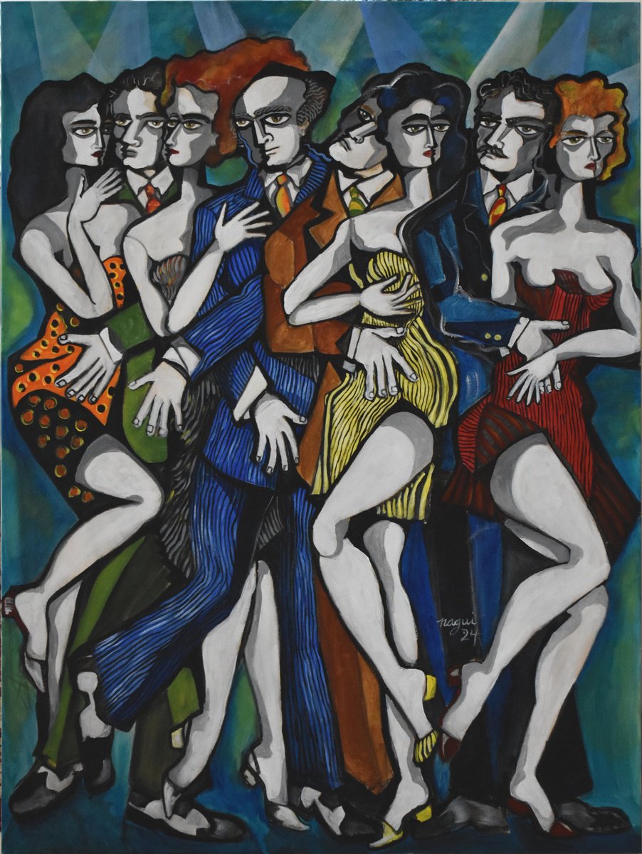 Expressive Portrait Acrylic Painting By Nagui, 30 X 40", S A L S A, Original Artwork