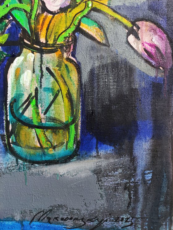 Stilllife with flowers & hares