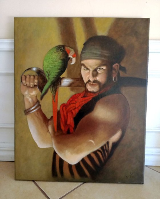 Pirate With Parrot - original oil painting