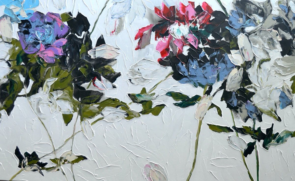 Impressionistic Botanical Acrylic Painting By Tetiana Hutsul, 61 X 37", Across The Rivers Of Life, Original Artwork