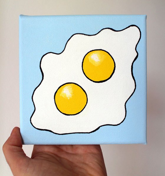 Fried Egg Double Yolk Pop Art Painting On Miniature Canvas