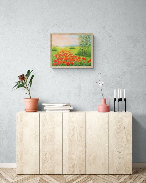 Poppy field by sunrise