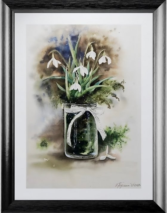 Snowdrops, original watercolour painting
