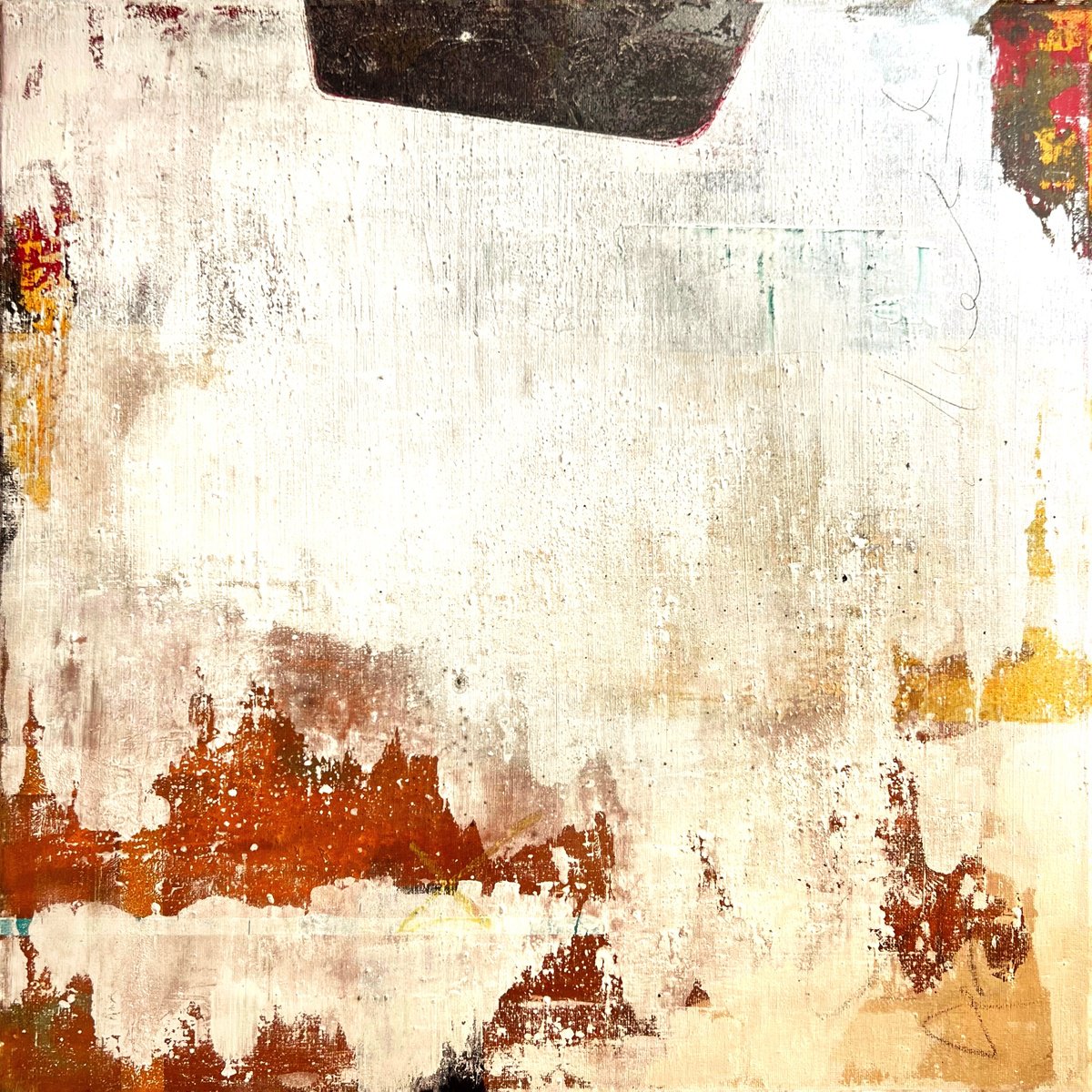 Abstract Painting By Sergio Aranda, 20 X 20", Fragmented Silence, Original Artwork