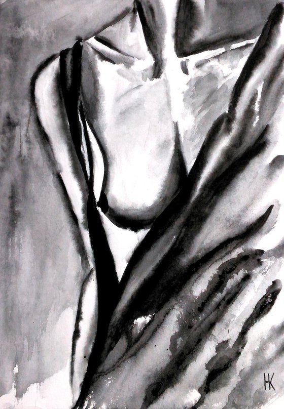 Female Nude original watercolor painting